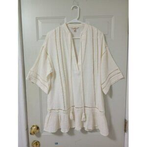 HyM Cover-Up Tunic Dress Embroidered V-Neck 3/4 Sleeves 100% Cotton Sz XS Womens